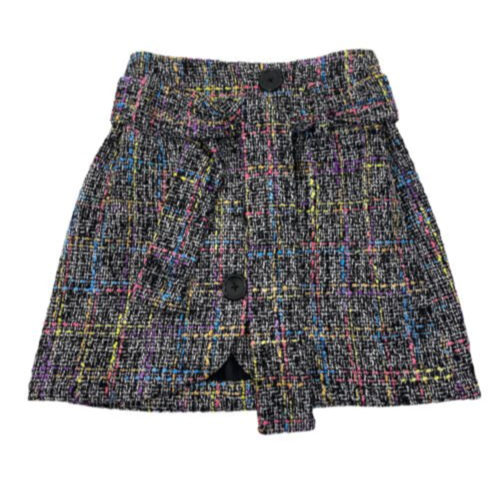 ASOS Tweed Belted Mini Skirt Colorful Textured Big Front Buttons Womens 4